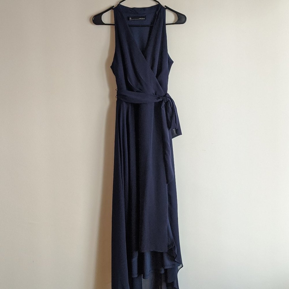 Navy Blue Wrap Dress V-Neck | Size 4 - More Pics